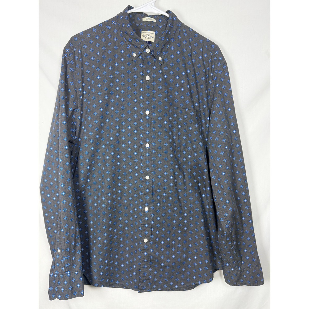 J.Crew Men Lg Secret Wash Shirt Classic Fit Gray Blue Floral Button Down J5663